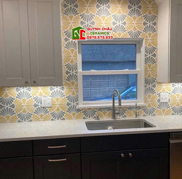 Gạch bông 20x20 hoa văn vàng và xanh