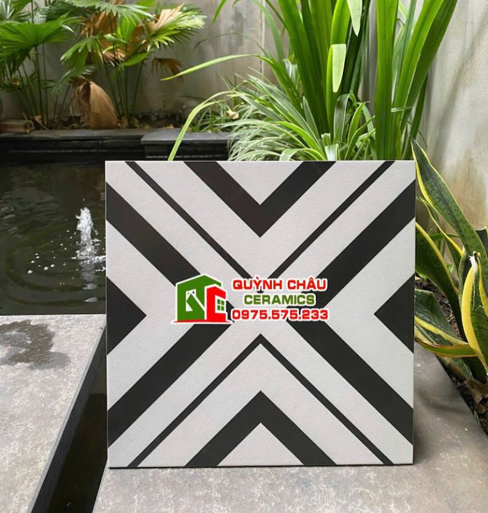 Gạch bông 30x30 hoa văn chéo trắng đen