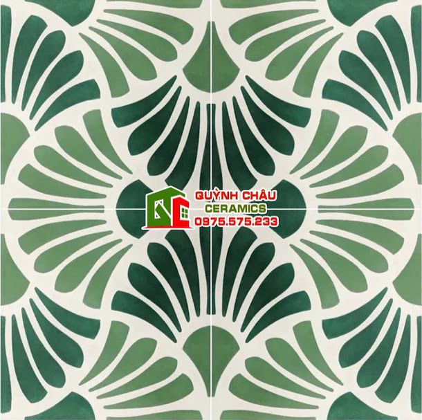 Gạch bông hoa văn vỏ sò xanh lá 20x20 cm