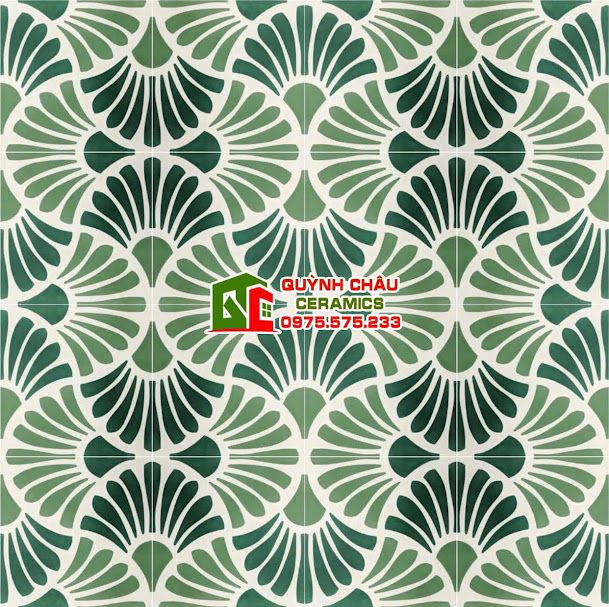 Gạch bông hoa văn vỏ sò xanh lá 20x20 cm