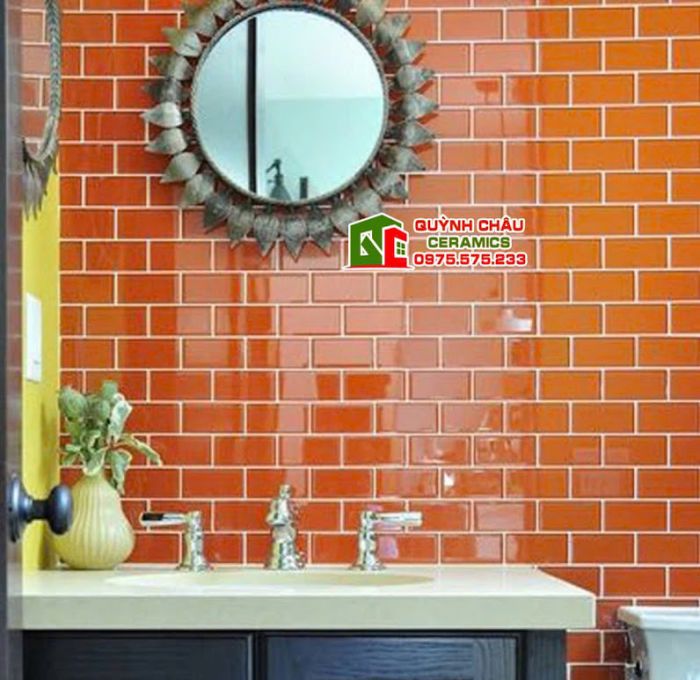 Gạch thẻ vát cạnh 75x150 vàng cam bóng