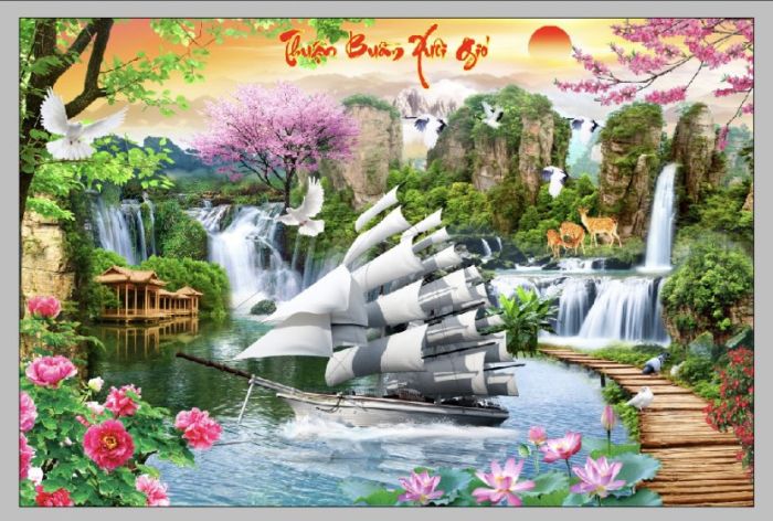 Gạch tranh thuận buồm xuôi gió ánh cầu vồng