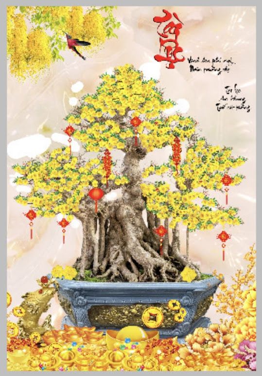 Gạch tranh hình cây mai ốp tường