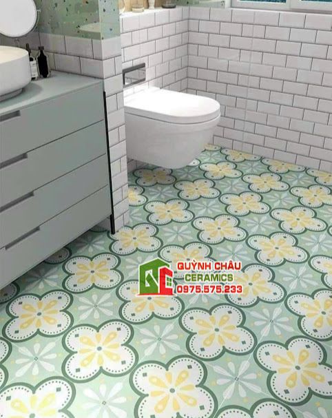 Gạch bông xanh hoa văn nhụy vàng 20x20 cm