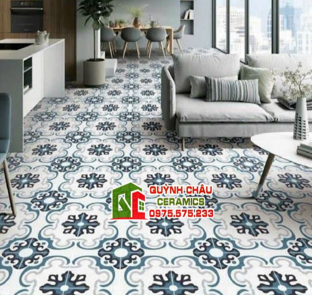 Gạch bông hoa văn màu xanh 20x20 xương đá