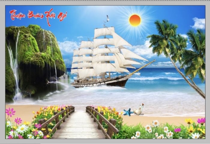 Gạch tranh thuận buồm xuôi gió ánh cầu vồng
