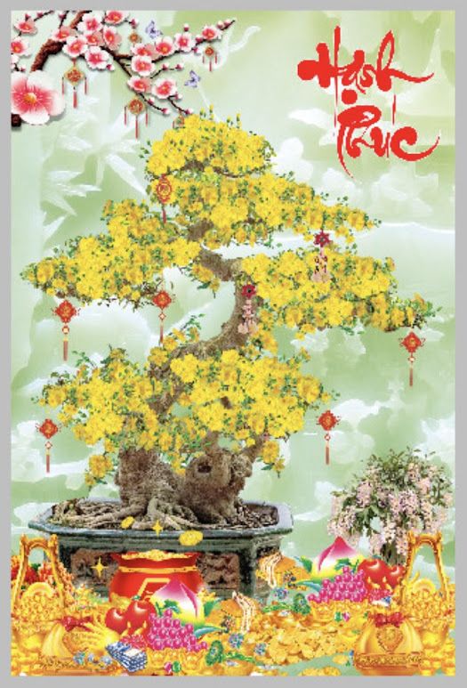 Gạch tranh hình cây mai ốp tường