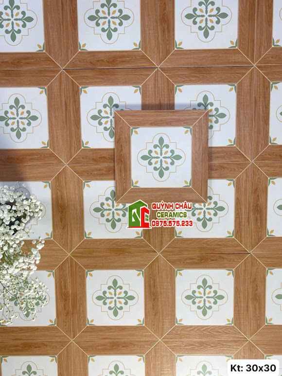 Gạch bông 30x30 viền giả vân gỗ hoạ tiết đẹp