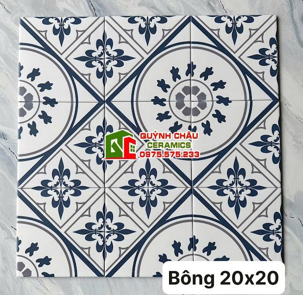 Gạch bông 20x20 hoa văn xanh trung quốc