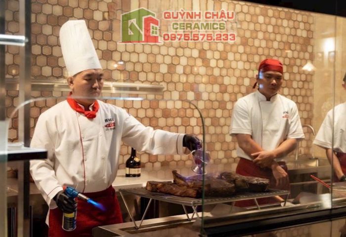 Gạch trang trí mosaic màu vàng cát mờ