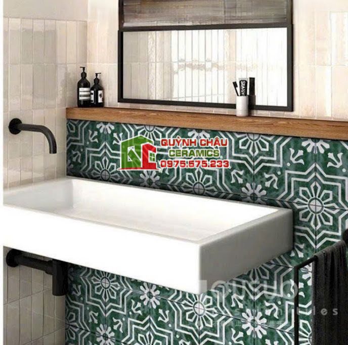 Gạch bông 30x30 hoa văn màu xanh trắng