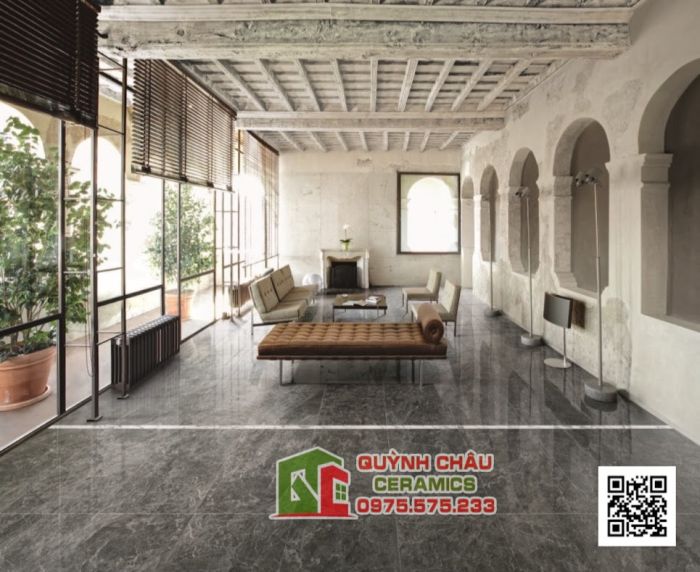 Gạch Italia 75x75 xám vân đá bóng gạch Ý nhập khẩu cao cấp