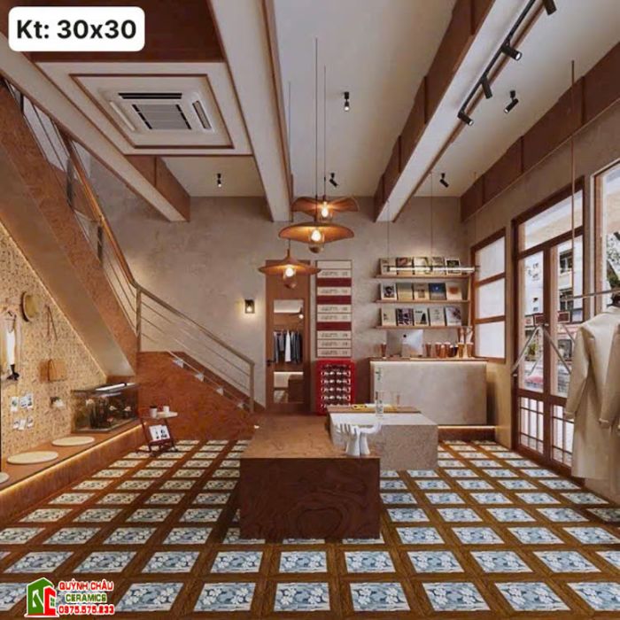 Gạch bông trang trí viền gỗ 30x30 hoạ tiết cúc hoạ mi