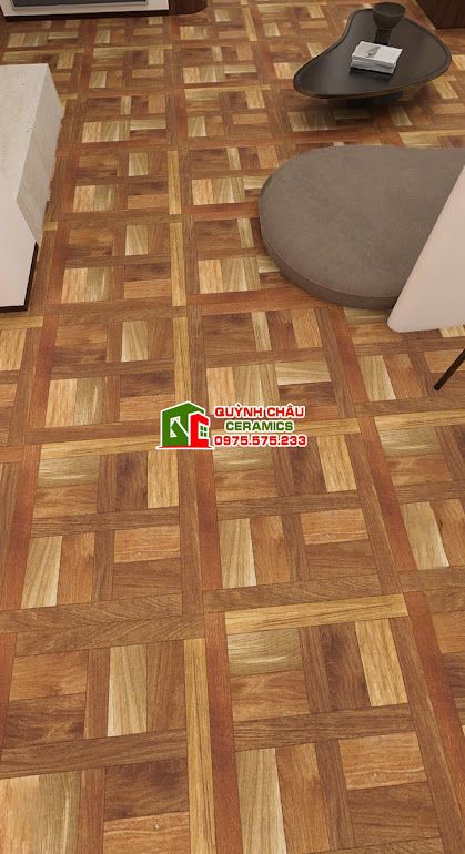 Gạch giả gỗ 60x60 màu nâu hoạ tiết lắp ghép   