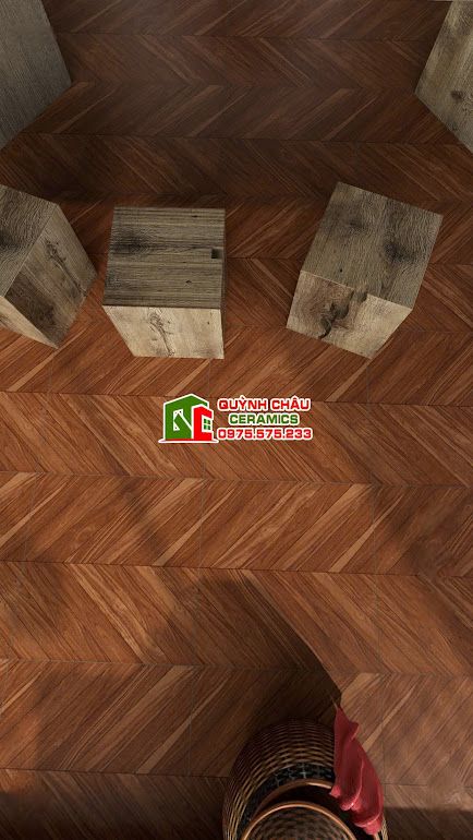 Gạch giả gỗ 60x60 vân xương cá màu nâu       