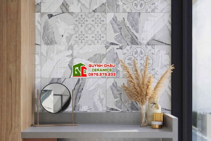 Gạch ấn độ 60x60 mờ hoạ tiết lá cây mix hoa văn            