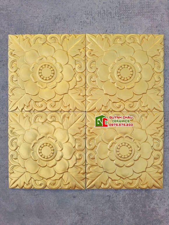 Gạch cổ họa tiết bông hồng vàng ốp tường trang trí 40x40cm