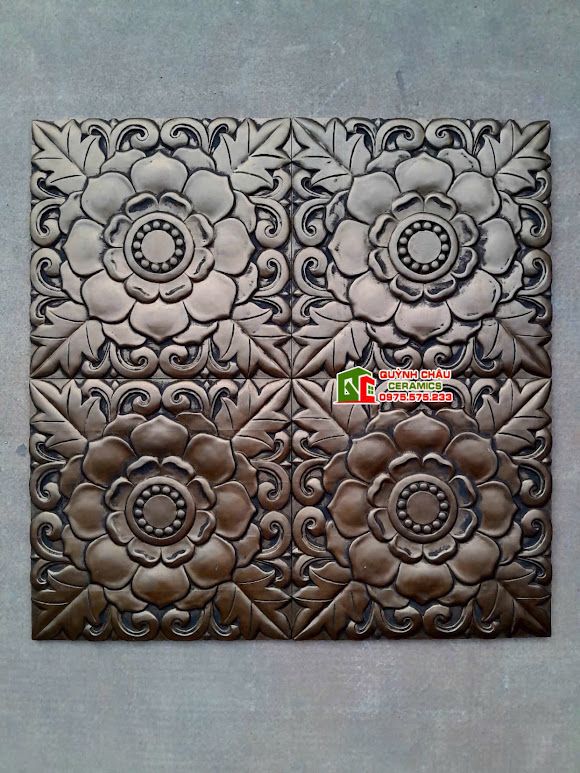 Gạch giả cổ 40x40 trang trí họa tiết bông hồng màu đồng
