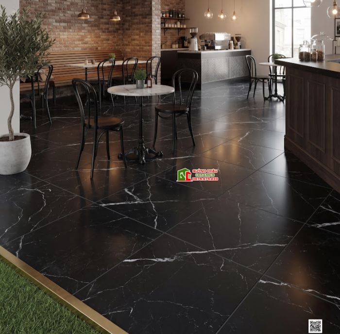Gạch mờ 80x80 đá đen tia sét chớp vân trắng trung quốc 5173