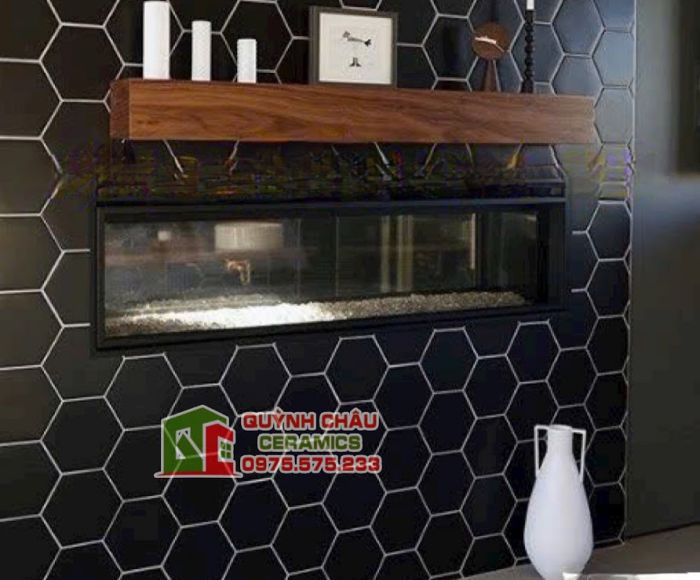 Gạch mosaic lục giác đen mờ chip to