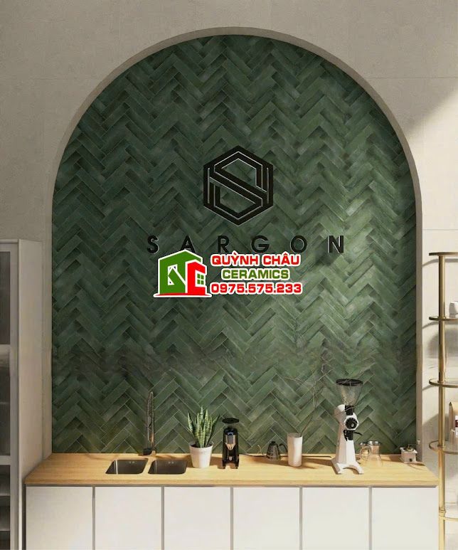 Gạch thẻ 6.8x28 mờ xanh rêu cổ điển màu hiệu ứng
