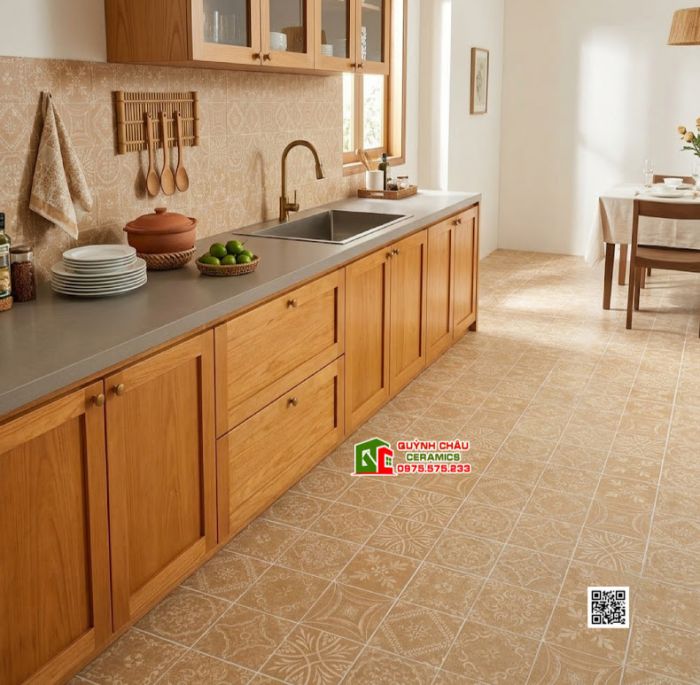 Gạch bông 40x40 cổ điển trang trí decor họa tiết màu đất nung nhạt