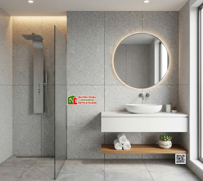 Gạch kis vân đá terrazzo 60x120 mờ xám nhạt