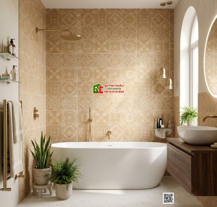 Gạch bông 40x40 cổ điển trang trí decor họa tiết màu đất nung nhạt