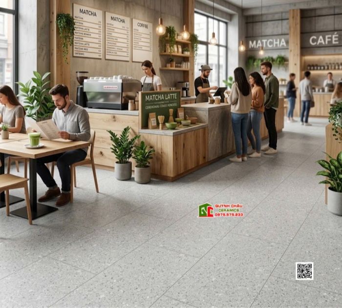 Gạch kis vân đá terrazzo 60x120 mờ xám nhạt
