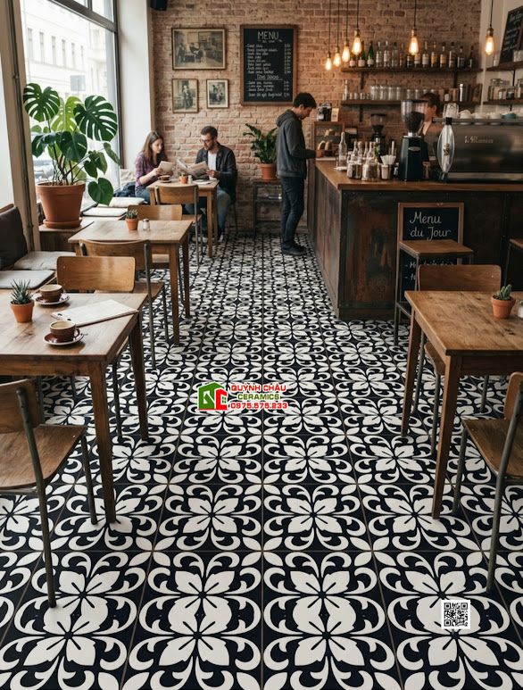 Gạch bông 30x30 cổ điển họa tiết đen trắng đẹp