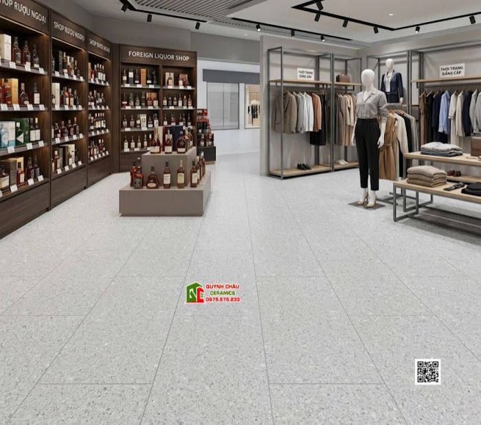 Gạch kis vân đá terrazzo 60x120 mờ xám nhạt