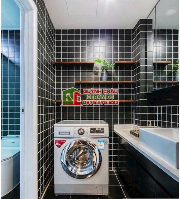 Gạch mosaic vỉ 10x10 thẻ chip màu đen bóng