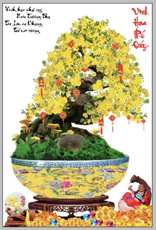 Tranh kính 3D cây mai kim tuyến lấp lánh