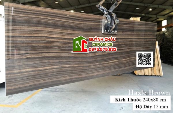 Đá ốp lát siêu dày 80x240 màu vân giả gỗ mun nâu bóng kiếng ấn độ