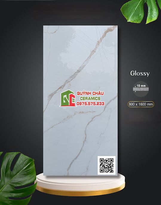 Gạch ốp lát 80x160 Apodio vân nâu vàng men trắng bóng vi tinh 5282