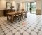 Gạch bông lát nền 40x40 hoạ tiết cánh hoa đen nền trắng kem