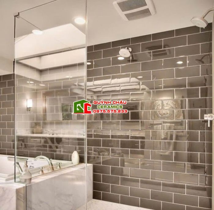 Gạch thẻ xám bóng 75x150 ốp tường