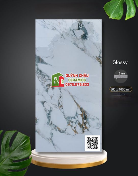 Gạch ốp lát Apodio 80x160 bóng vi tinh trắng đan xen đá ngọc bích 5284