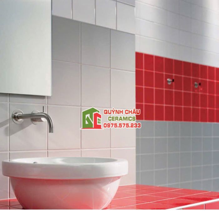 Gạch thẻ đỏ bóng 10x10 trung quốc