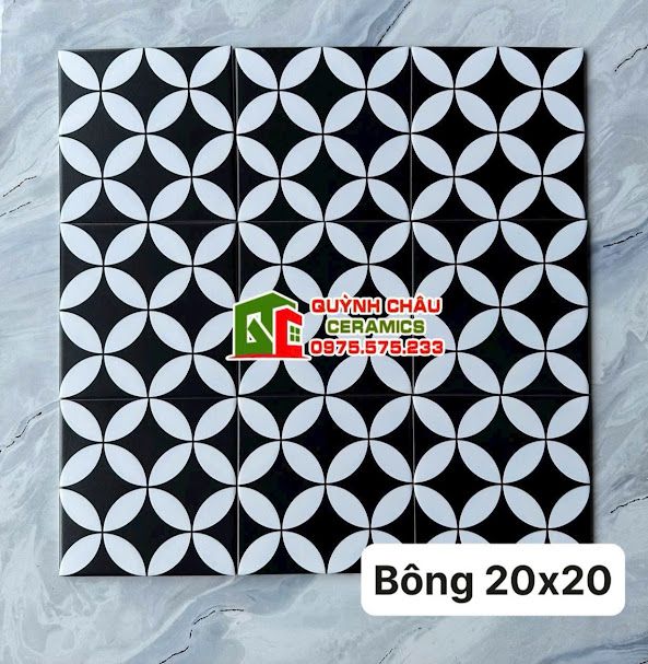 Gạch bông đồng tiền xu trắng đen cổ điển 20x20 cm