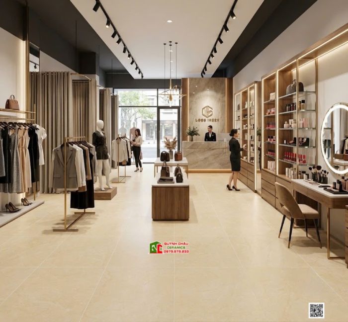 Gạch lát nền Viglacera 80x80 men mờ màu kem vàng nhạt vân ngẫu nhiên