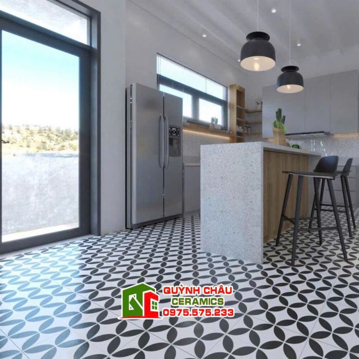 Gạch bông 20x20 đồng tiền đen trắng cổ điển