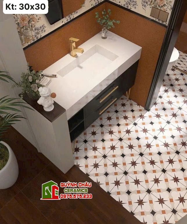 Gạch bông 30x30 nâu xanh hoạ tiết hình học