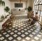Gạch bông giả cổ điển 40x40 hoạ tiết màu đen kem đối xứng
