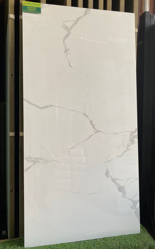Gạch trắng bóng 60x120 trắng vân mây nhẹ - Gạch ốp lát ấn độ 60x120 vân mây bóng kiếng