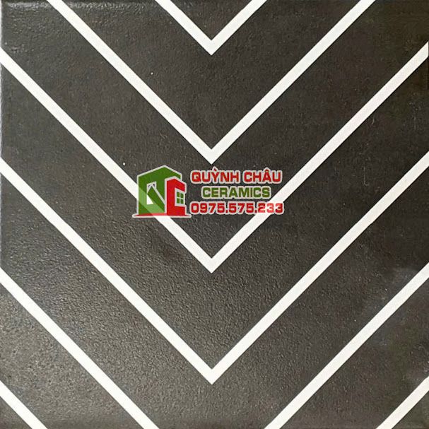 Gạch bông họa tiết đen kẻ trắng 20x20 cm