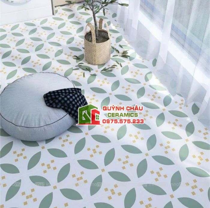 Gạch bông 30x30 điểm vàng hoa văn xanh