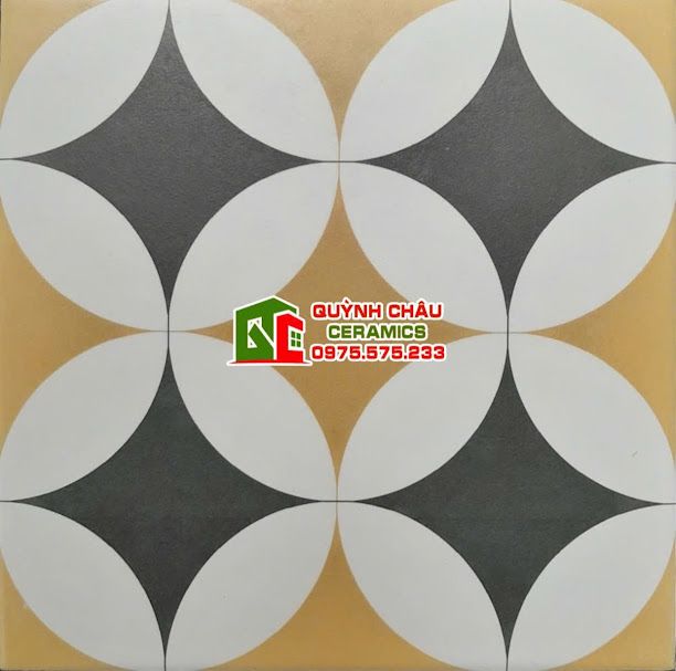 Gạch bông 20x20 hoạ tiết đồng tiền vàng đen cổ 