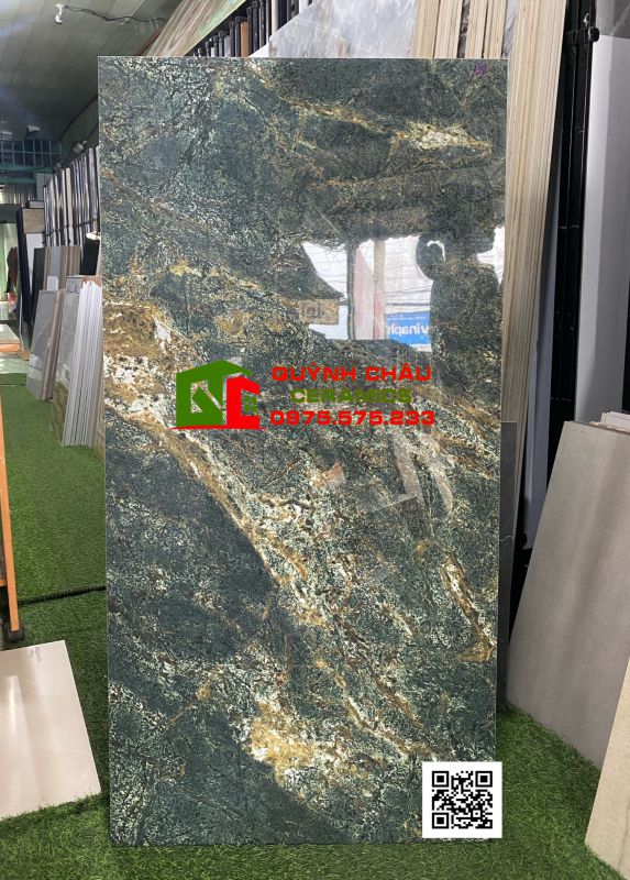Gạch ốp lát ấn độ 60x120 High Glossy bóng vân đá xanh ngọc lục bảo đẹp