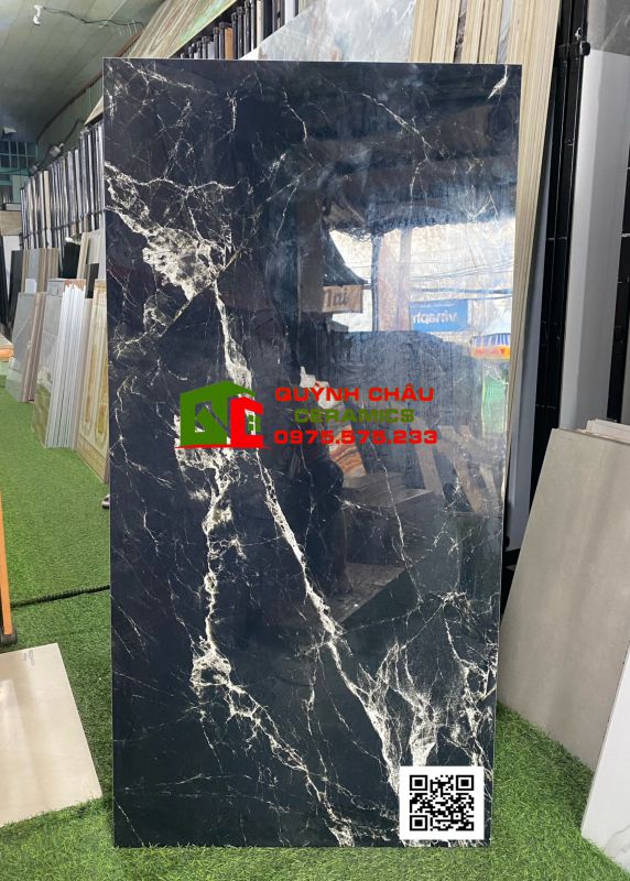 Gạch ốp lát ấn độ 60x120 High Glossy đá đen tia chớp siêu bóng